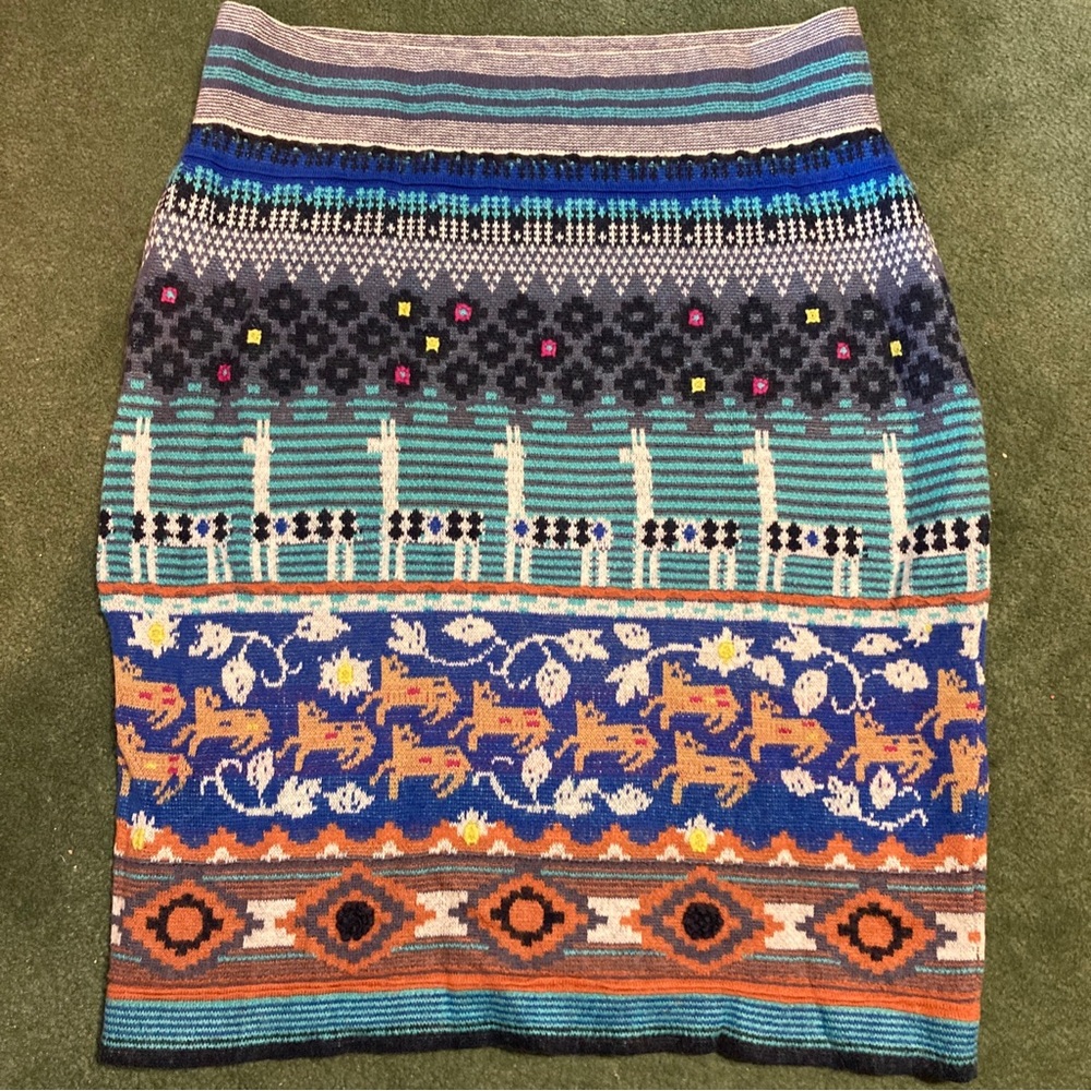 HWR (Anthro) Knit Llama Fairisle Skirt Women's Large